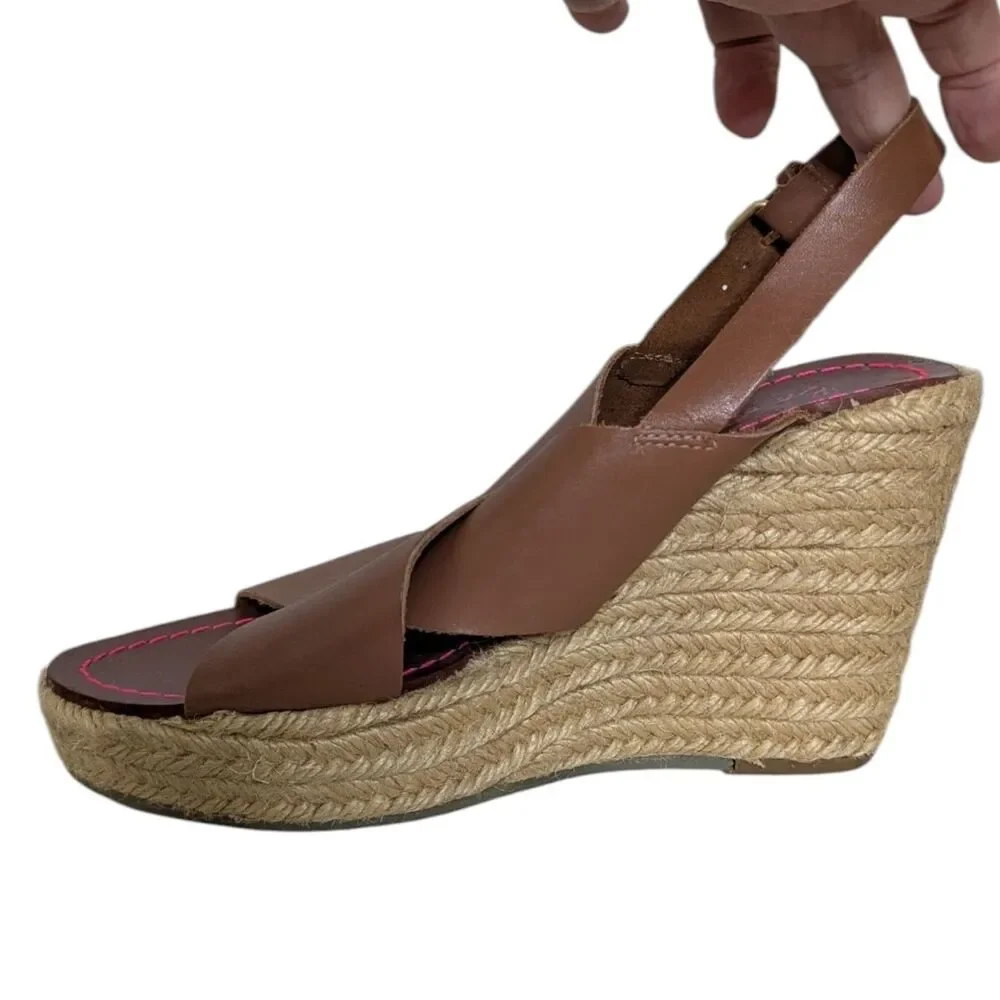 Boden Size 37 US 7 Brown Crossover Rope Platform Wedge Leather Espadrille Sandal